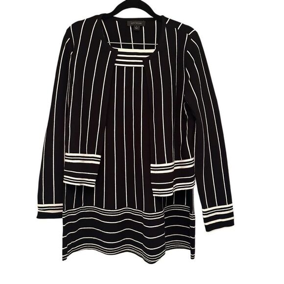 Ann Taylor black & white stripe sweater skirt set- size s - Picture 1 of 14